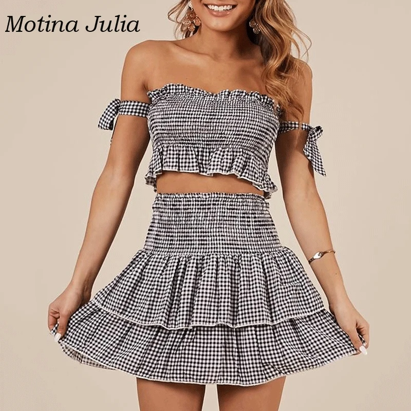 Motina Julia Винтаж Платье с принтом в клетку для женщин из двух частей платье