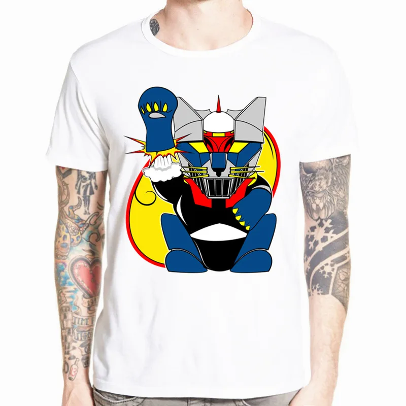 Азиатский размер принт Mazinger Z Футболка мужская футболка аниме Лето мужские топы