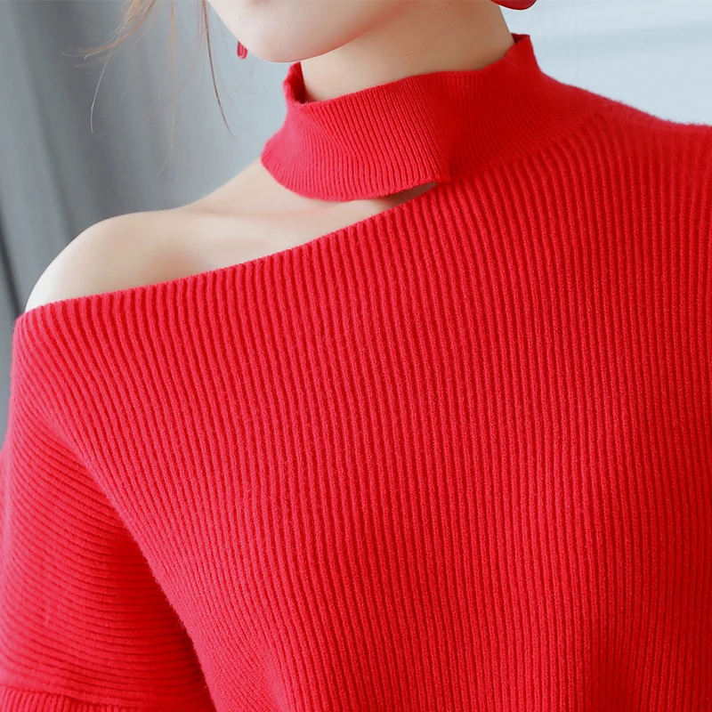 Fashion Pullover Full Sleeve Solid Knitted Women Sexy Off Shoulder Slash Neck Jumper Design Thick Sweaters Casual Loose | Женская одежда