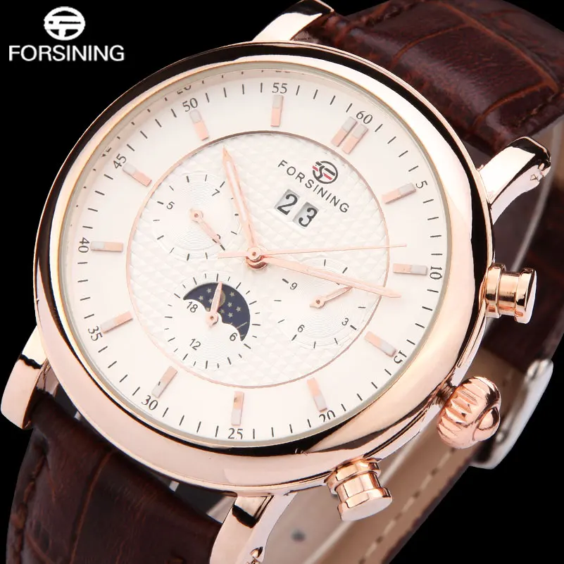 FORSINING Мужские механические часы мужские с кожаным ремешком повседневные