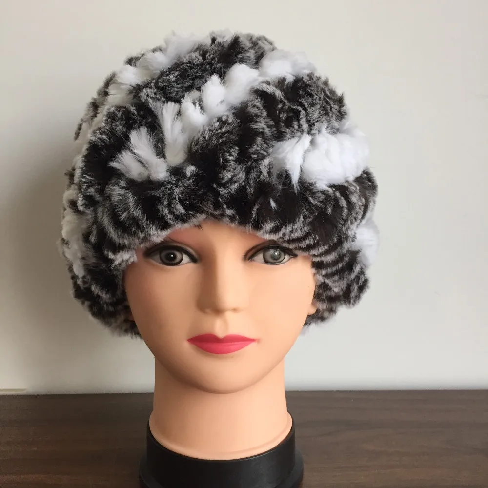 Женские вязаные шапки из меха кролика Рекс зимние теплые DAH536 2019|fashion beanie|fur hats