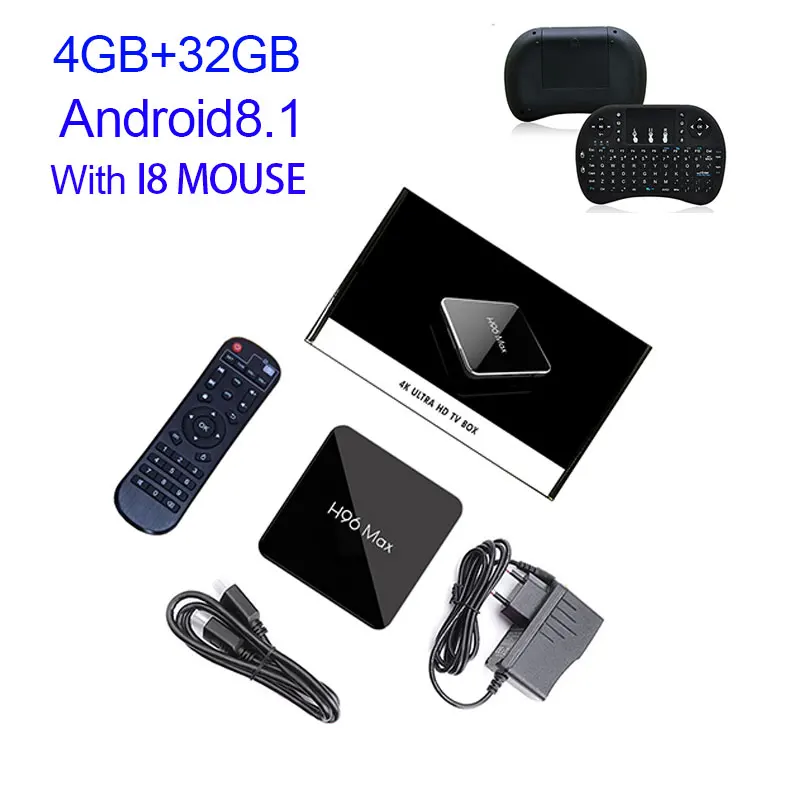 Бесплатный подарок! Android 8,1 4g 32g tv BOX Amlogic S905X2 LPDDR4 четырехъядерный двойной Wifi Bt 4,0 100 m h.265 X96 Max 4 k HD телеприставка - Цвет: 32gb with i8