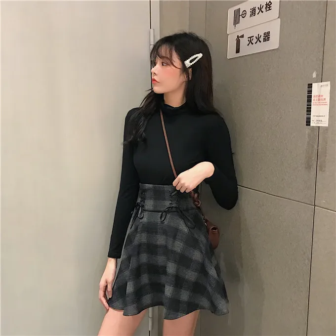 Faldas mujer moda 2018 осень зима harajuku черная твидовая юбка школьная Элегантная Женская