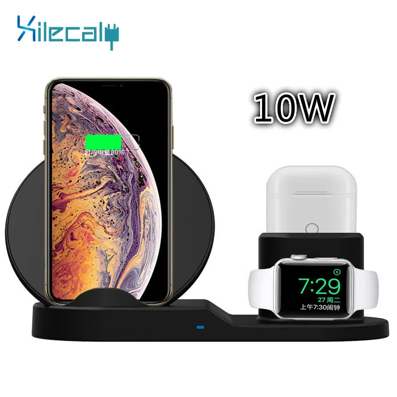 Беспроводная зарядная док станция 3 в 1 для Apple Watch 2 iPhone X S XR XS Max 8 Plus AirPods QI подставка