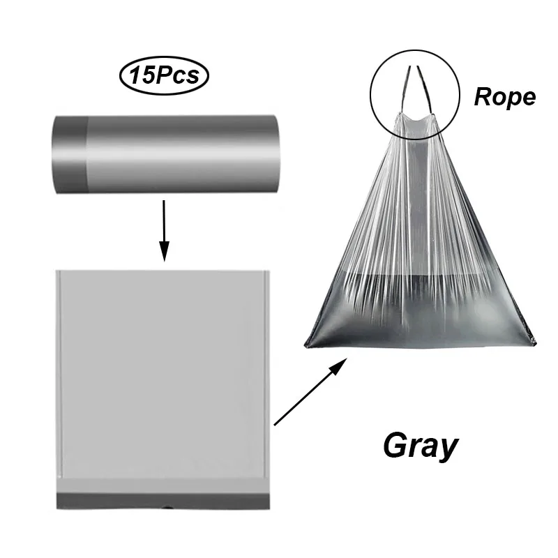 Silvery with rope UNTIOR большие толстые мешки для мусора портативные вкладыши шнурок одноразовые пластиковые мешки для мусора Большой сильный мусорный бак чистящие инструменты - Цвет: Silvery with rope