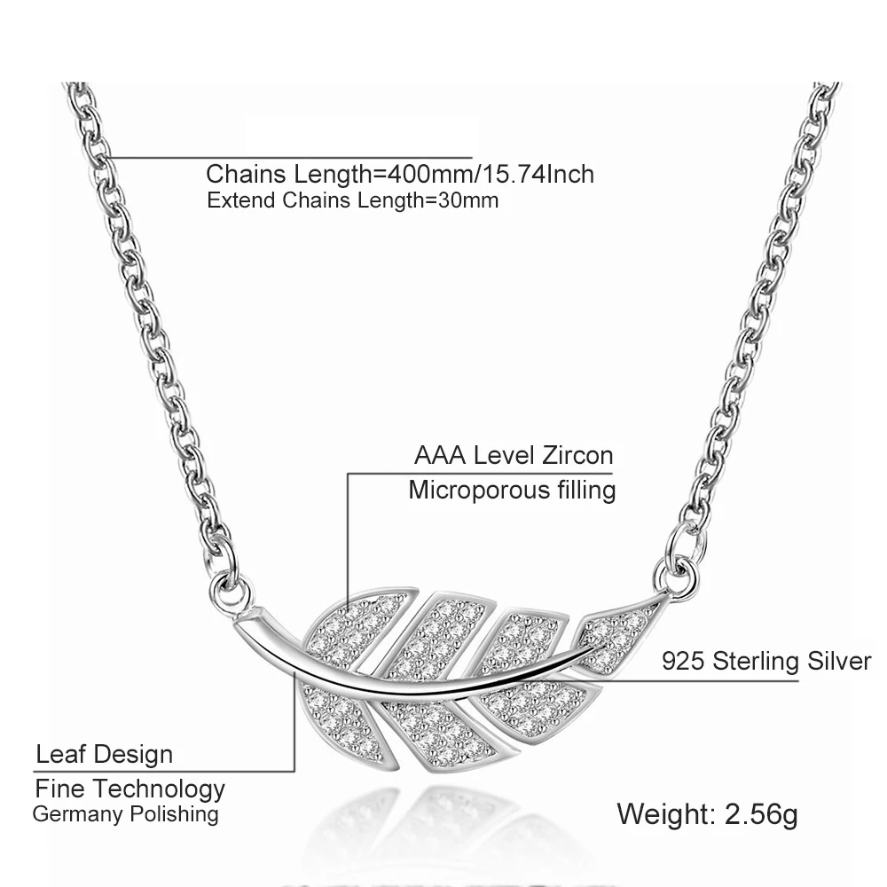 Luxury 925 Sterling Silver Necklace Fashion Setting Leaf Pendant For Clear Women Leaves Pendants &amp Necklaces Jewelry | Украшения и