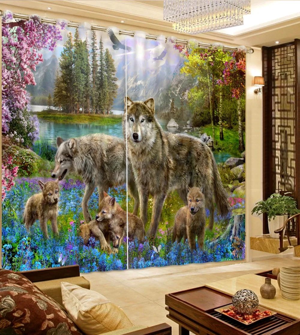 Современные красивые оконные занавески модные 3D wolfs пользовательские фото для