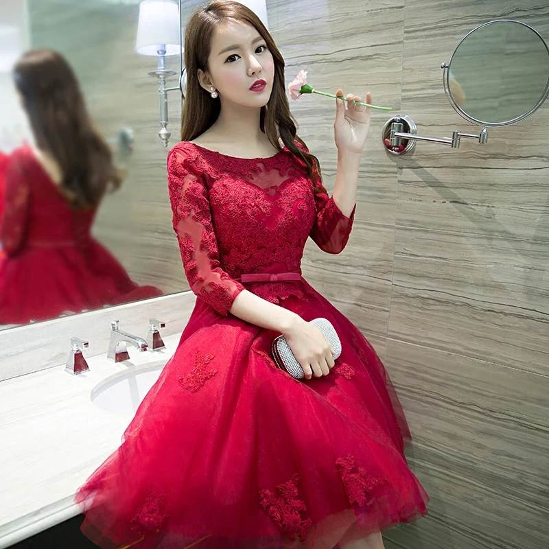 Красота Emily винно красное кружевное платье с цветочным рисунком короткими