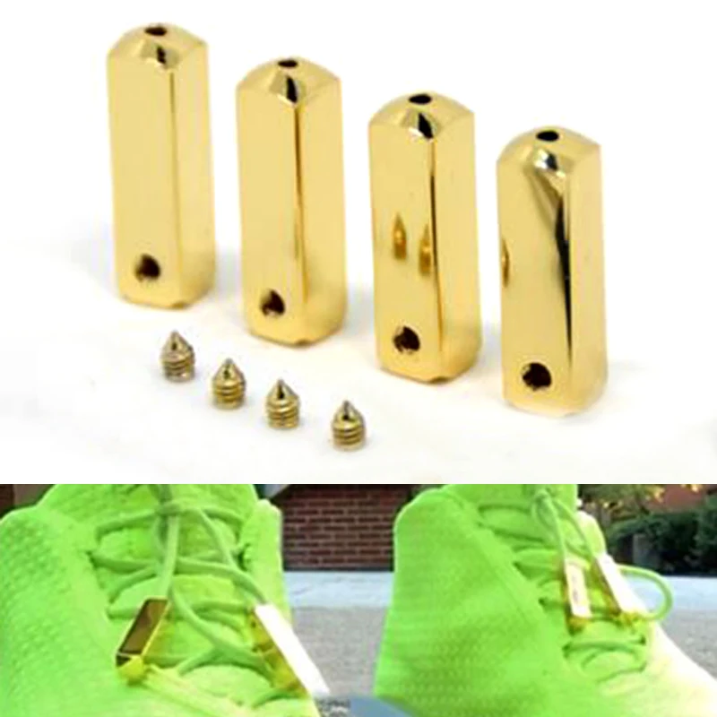

Fashion 4 PCS Metal head Shoelaces Gold/Silver laces tips for sneaker Square basketball shoe laces Accessories
