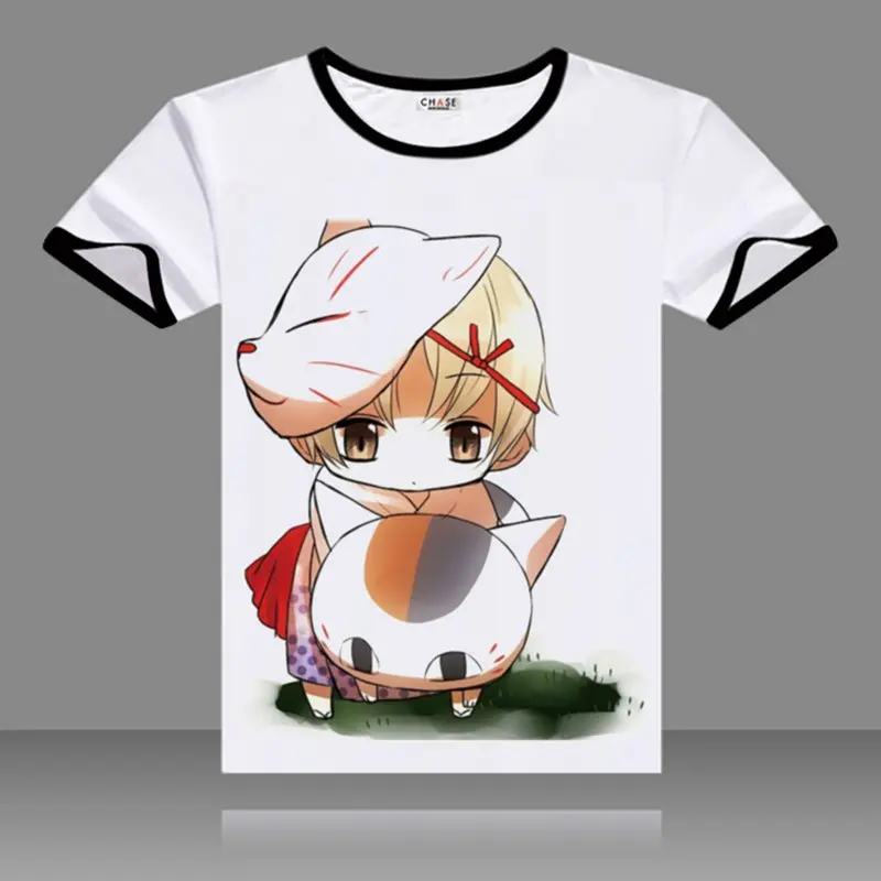 

Manga Natsume Yuujinchou Cosplay T-shirts Black O-Neck Short Sleeve Costumes Natsume Takashi Print Shirt Men Tops Summer Tees