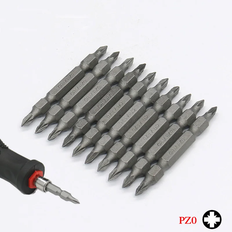 10pcs PZ0 Pozidriv PZ0 PZ1 PZ2 PZ3 Набор бит хром-ванадиевая сталь 65 мм длиной 1/4 дюйма 6,35 мм шестигранный хвостовик Двусторонняя отвертка Биты - Цвет: 10pcs PZ0