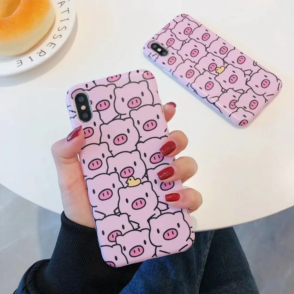 ORYKSZ Fashion Cartoon Pig Phone Case For iphone 6S X XS MAX XR 6 7 8 Plus Back Cover Luxury Cases Fruit Coque |