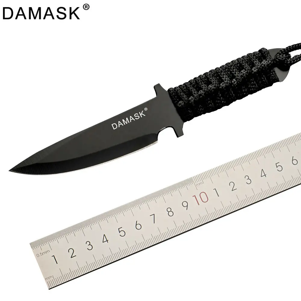 Damask черный открытый прямой нож для выживания военный фиксированный лезвие из