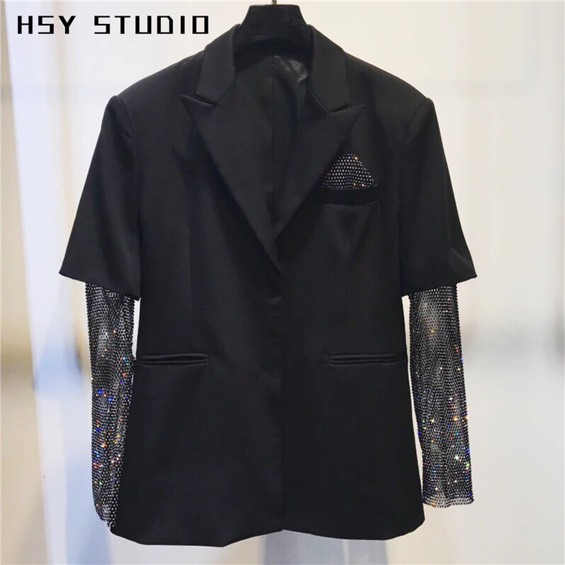【HSY studo】2019 осенний Новый тренд со стразами вставка черный Женский Длинный