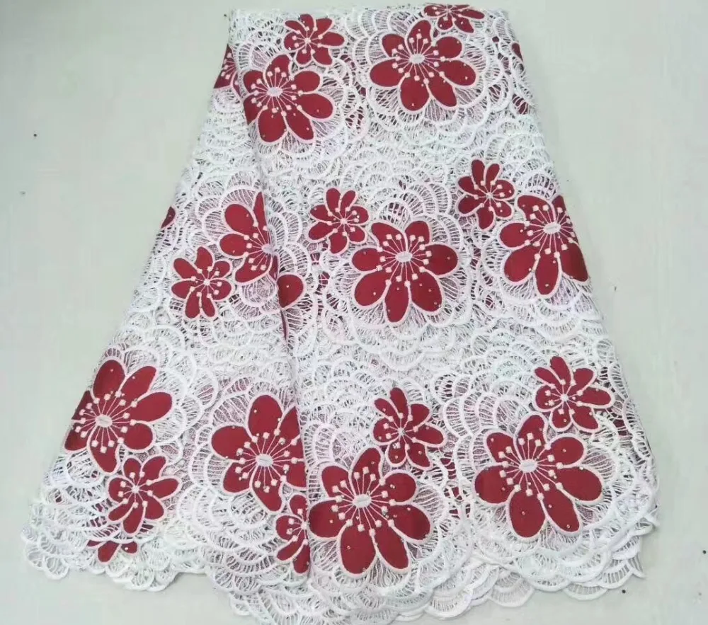 

Red and White nigerian guipure lace fabric african cord lace latest water-soluble lace for women evening dress ML7203