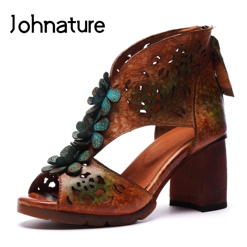 Женские босоножки на молнии Johnature повседневные из натуральной кожи высоком