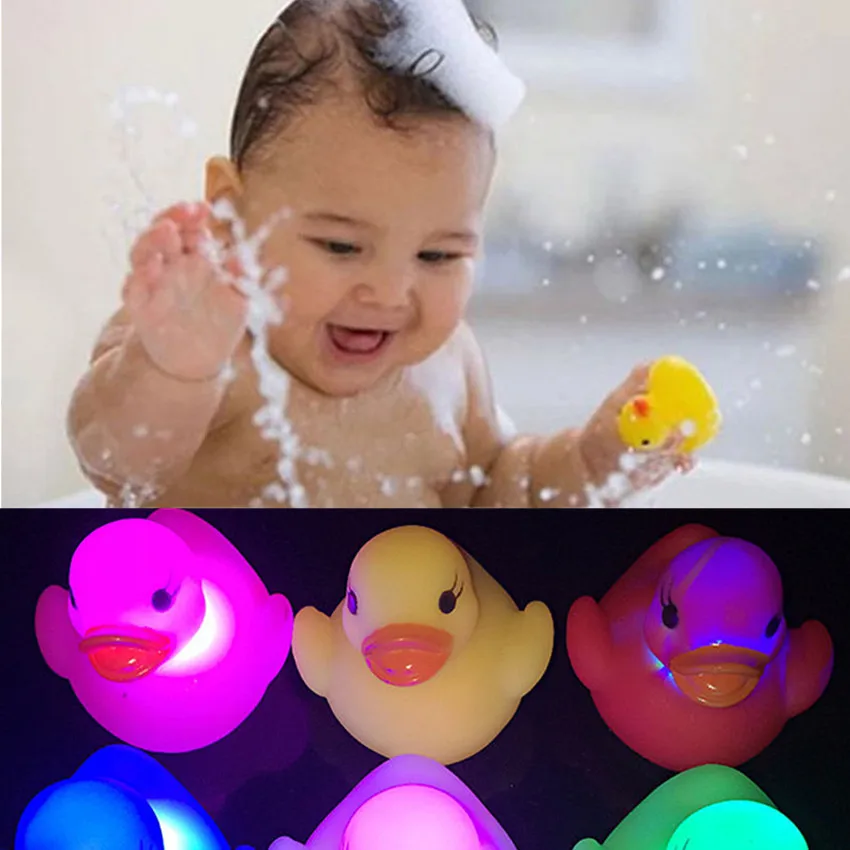 

4PC Rubber Duck Bath Flashing Light Toy Auto Color Changing Baby Bathroom Toys Water Swimming Toy Multi Color LED Lamp Bath Toys