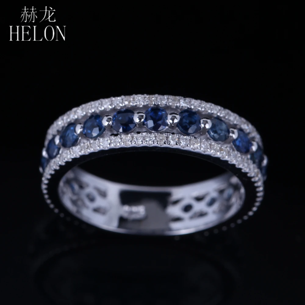 HELON Solid 14 K белое золото 1.7CT натуральные бриллианты& сапфиры обручальное Обручальное Кольцо женское кольцо с камнем ювелирные украшения