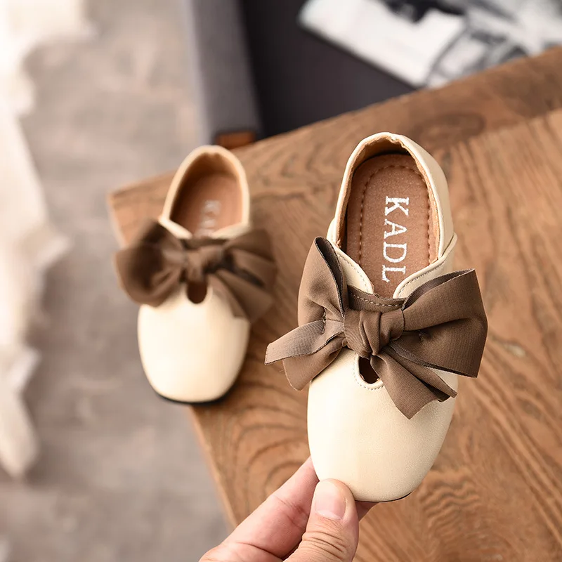

Newest Children PU Leather Shoes Kids Girls Big Bow Casual Shoes Soft Sole Anti-Slippery Princess Walking Dance Shoes Mocassins