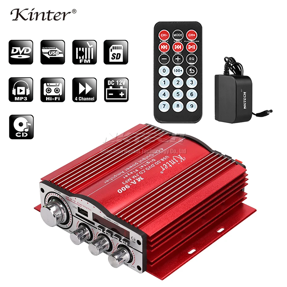Автомобильный усилитель мощности MA 900 Kinter цифровой плеер Hi Fi стерео 4x30 Вт RMS AUX SD USB