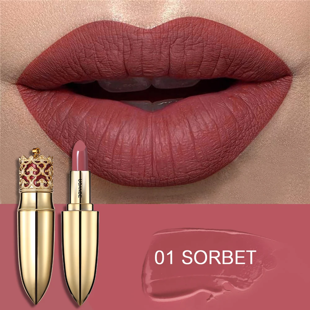 01 Sorbet UCANBE, косметическая бархатная матовая губная помада с короной, макияж, золотой, телесный, стойкий карандаш для губ - Цвет: 01 Sorbet