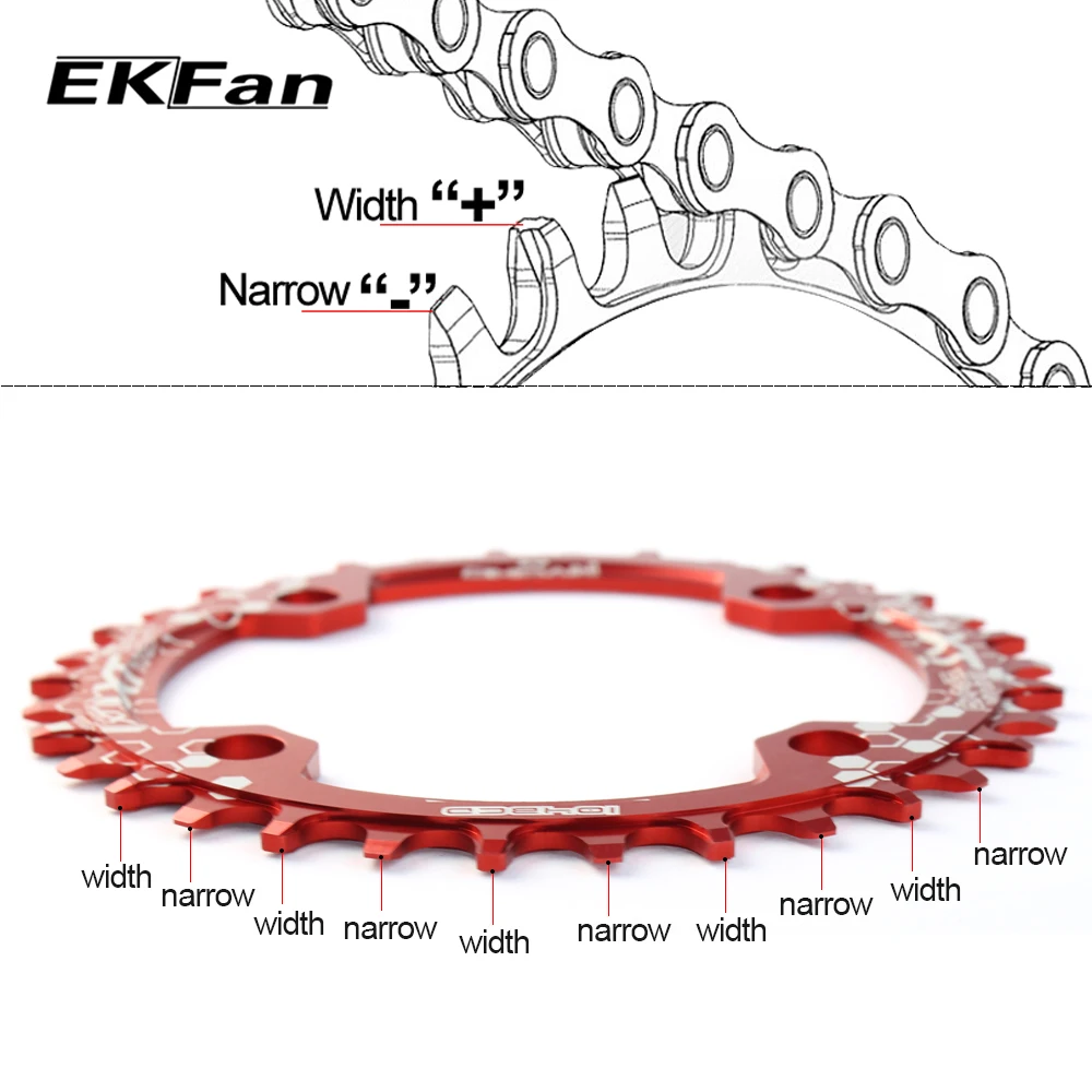 Велосипедная цепь EKFan XT круглая широкая 30T/32T/34T/36T/38T/40T/42T/44T/46T/48T/50T/52T/104BCD|Шатун и