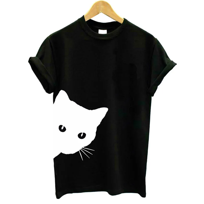 Женские футболки с коротким рукавом круглым вырезом рисунком кошки животные