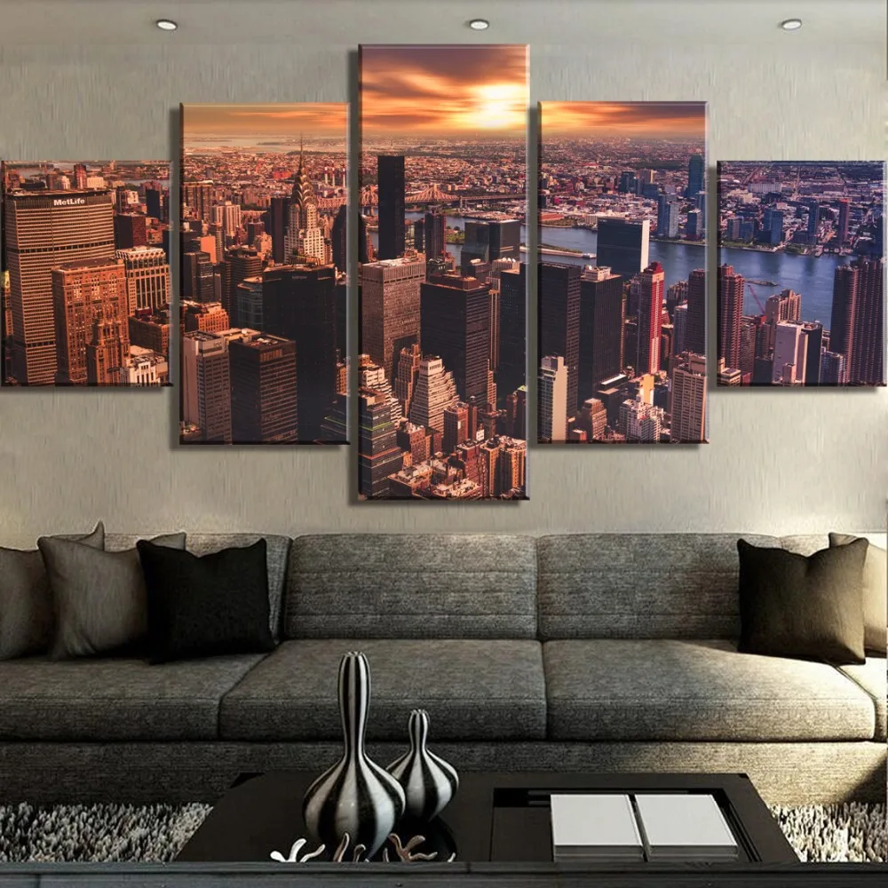 5 шт. HD принт Нью-Йорк закат Современная декоративная Картины на Модульная