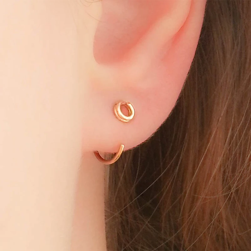 Женские серьги кольца ручной работы PINJEAS миниатюрные с сердечками