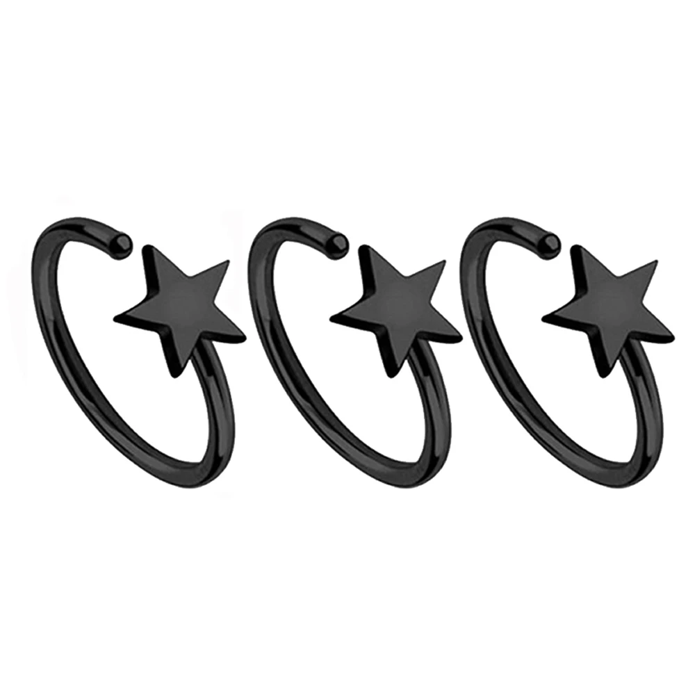 BOG-3PCS хирургическая сталь Черный& Серебряный& Золотой звезда Нос кольцо обручи уха хряща открытый обруч ювелирные изделия кольцо для пирсинга серьги для женщин