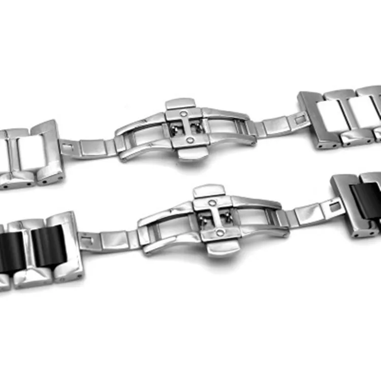 Черный и белый керамический из нержавеющей стали ремешок для часов трех