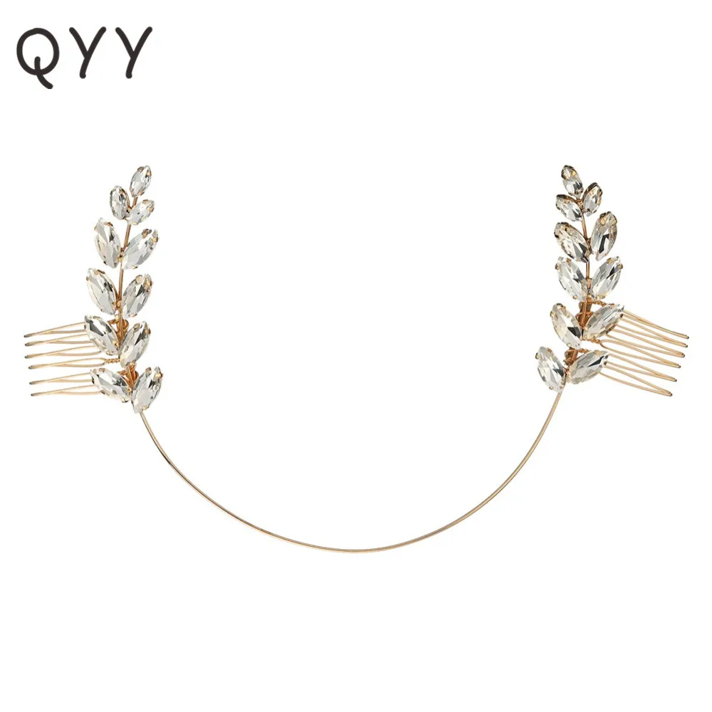 

QYY Classic Gold Color Leaves Crystal Hair Combs Wedding Hair Ornaments Accessories Jewelry Bridal Headpieces for Women