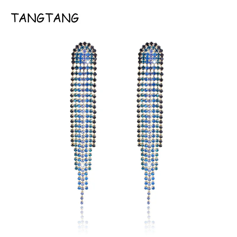 TANGTANG серьги на новый год женские модные длинные вечерние с кристаллами