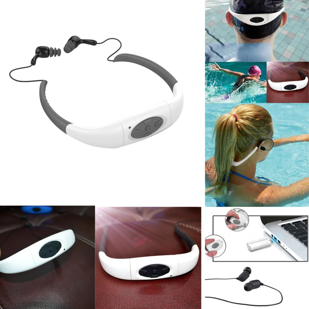 8GB IPX8 Waterproof Sport MP3 with FM Earphone Audio Headset Music Player Neckband Stereo Headphone for Diving Swimming | Электроника