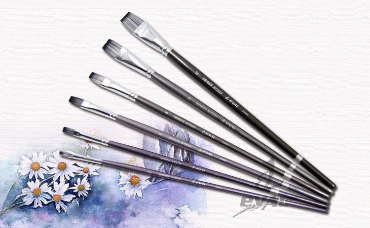 

6pcs/Set,high quality Flat peak Double colored gray White nylon wool Birch rod Watercolor Gouache Painting acrylic brush