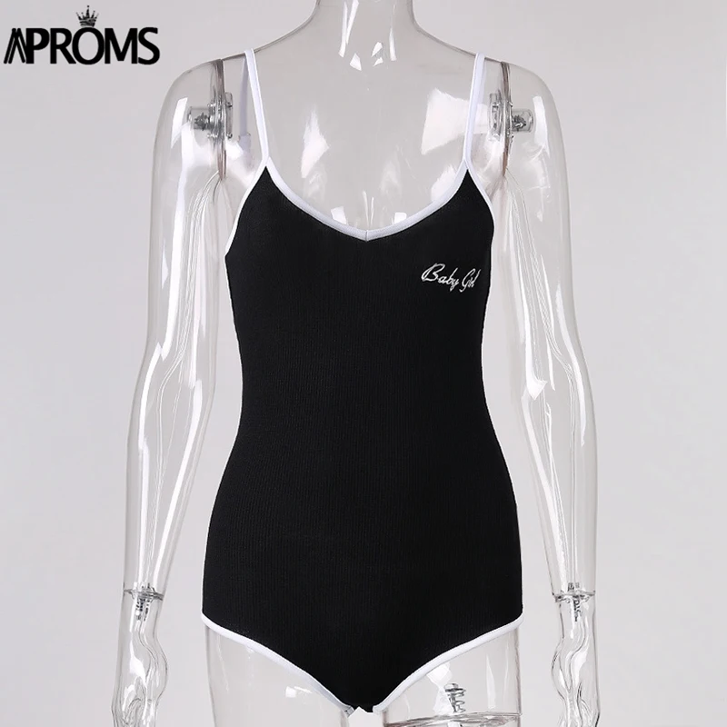 Aproms Bad Girls вышивка боди Для женщин Белый ремешок нижней части спины тонкий комбинезон черный комбинезон уличная мода Базовый Топ