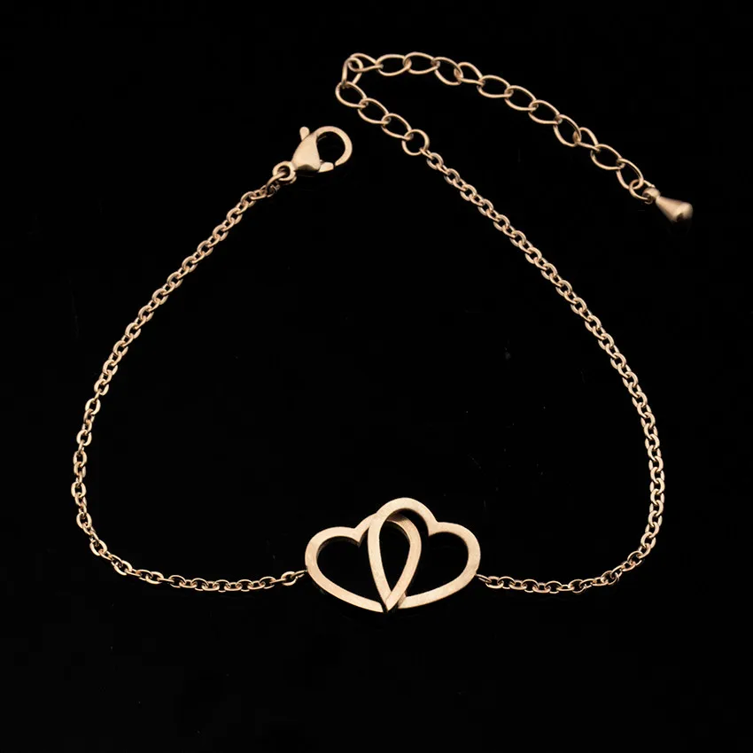 V привлечь 10 шт. дружбы Pulseira Masculina розовое золото Двойное сердце браслет с надписью Femme Нержавеющая сталь цепи BFF ювелирные изделия
