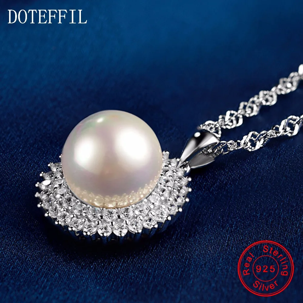 Новое поступление 925 Серебряное Очаровательное ожерелье круглый 12 мм жемчужное