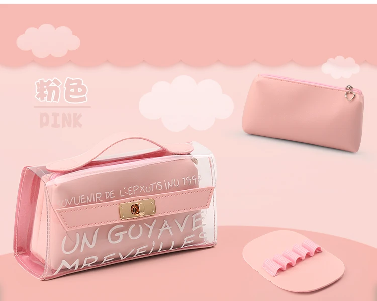 pink Kawaii прозрачный чехол-карандаш милый портативный большой емкости Водонепроницаемый Косметический мешок ручка Staionery сумка для школьных принадлежностей zakka - Цвет: pink