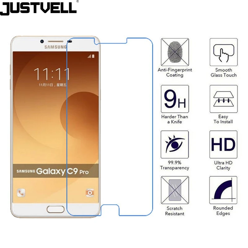 JUSTVELL Для Samsung Galaxy C9 Pro Закаленное Стекло Экран Протектор 2.5D 9 H ЖК Гвардии Защитные
