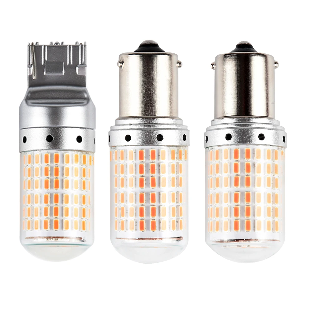 

S25 T20 7440 W21W светодиодный лампы желтый 144 smd 1156 BA15S P21W PY21W CanBus без ошибок лампы сигнала поворота светильник при отсутствии флэш-памяти