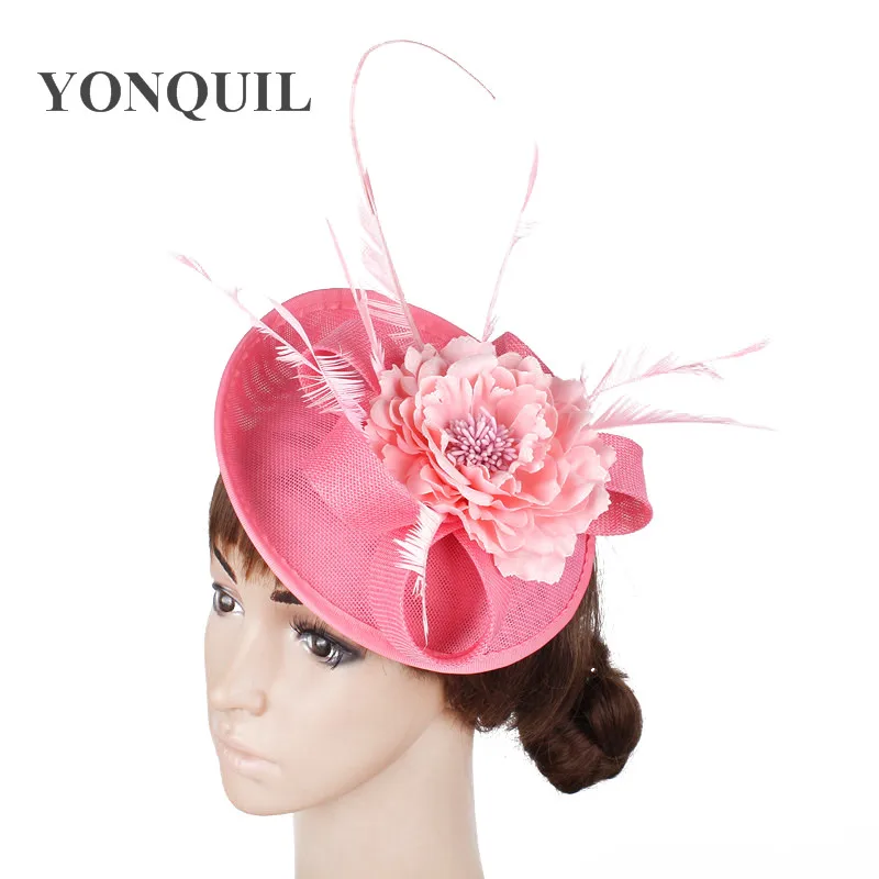 

Women Imitation Sinamay Chic Fascinator Hair Clips With Feather Flower Bow Headpiece For Horse Racing Festival&Wedding Headwear
