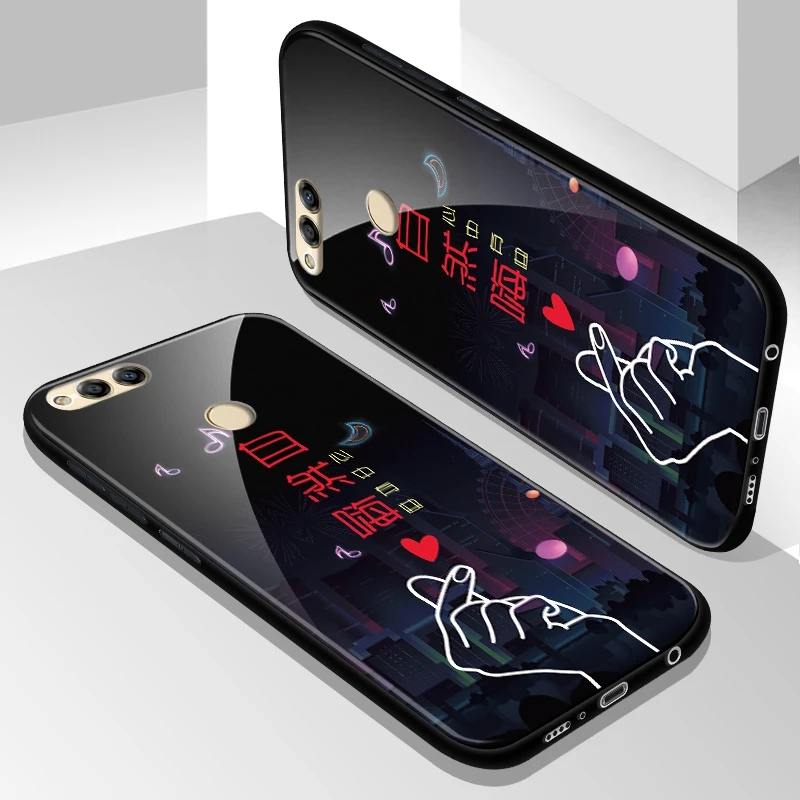Чехол из закаленного стекла для Huawei Honor 7X 8X, мультяшный противоударный чехол для Huawei Honor P20 P10 Lite, чехол из закаленного стекла