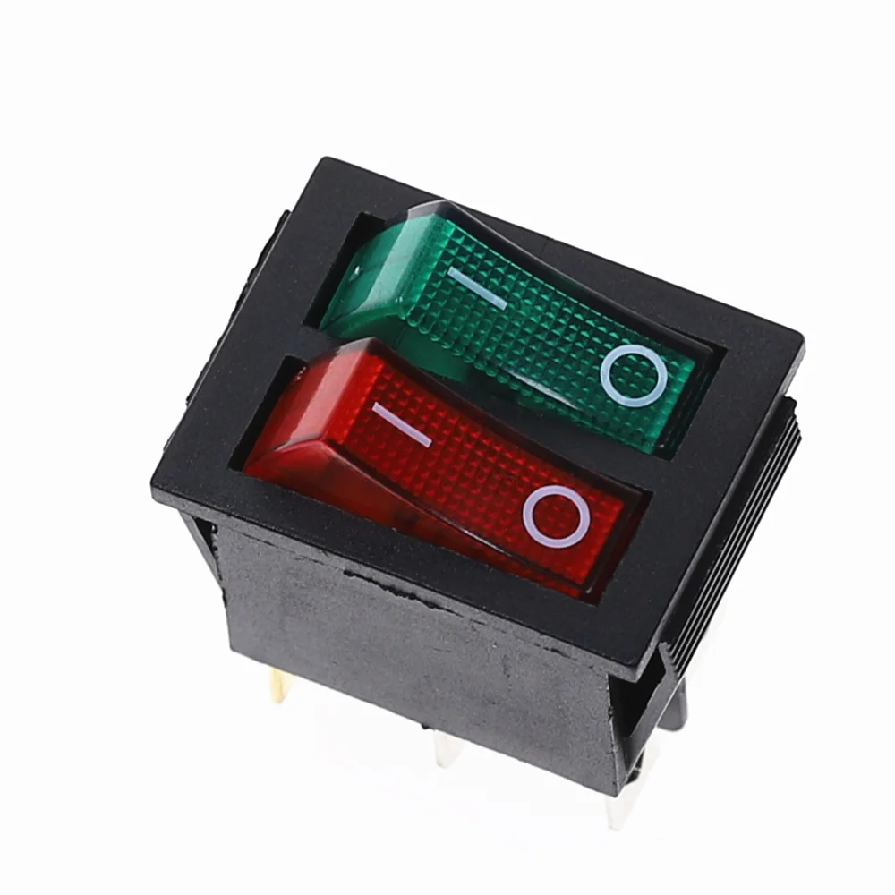 Red Green KCD2 двойной лодочный клавишный выключатель 6 Pin ВКЛ-ВЫКЛ с зелеными красными светильник 20A 125VAC/16A 250V - Цвет: Red Green