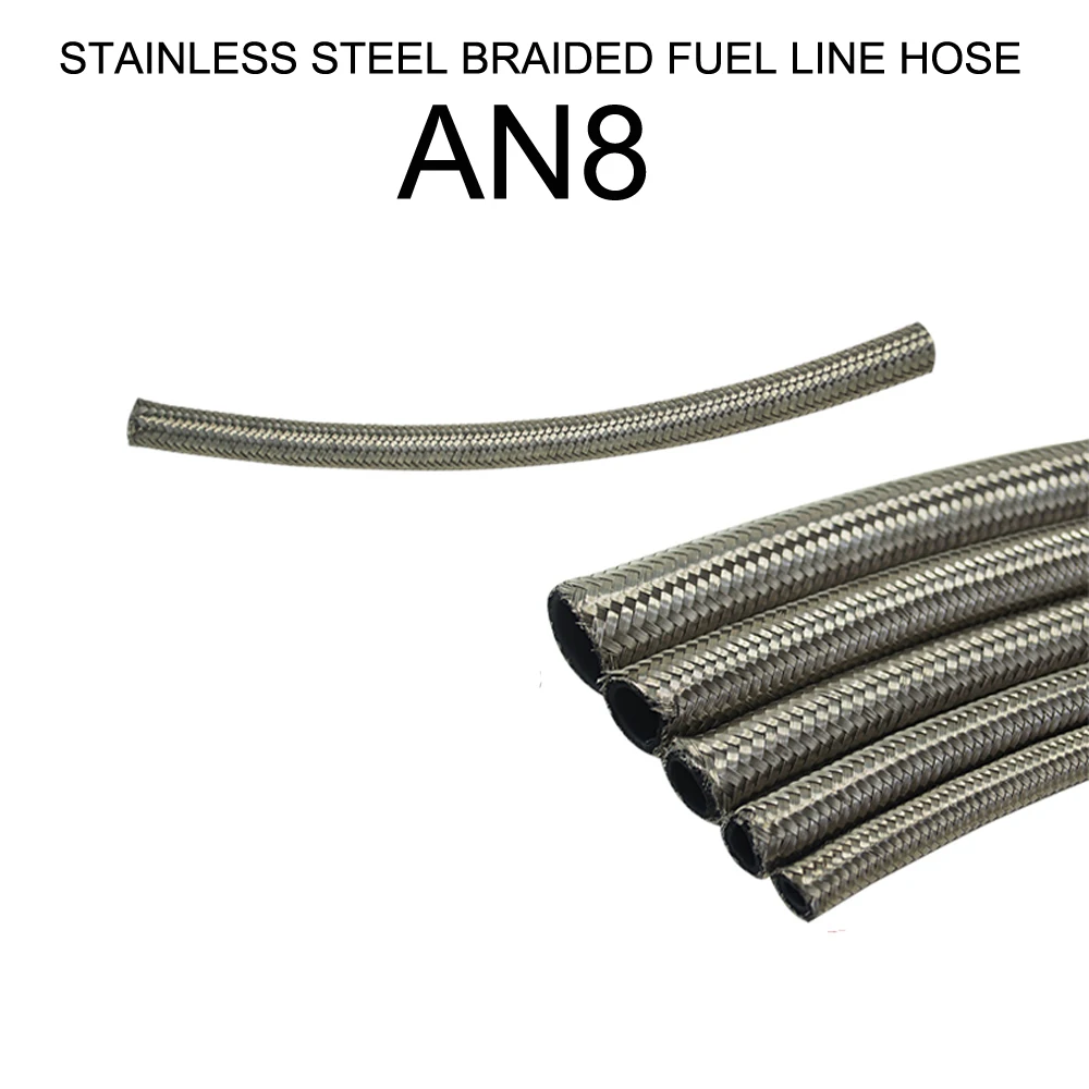 AN8 SS Hose AN4 AN6 AN8 AN10 AN12 Плетеный Топливный Шланг из нержавеющей стали, масляный, бензиновый тормозной шланг, шланг для гонок, мотоциклов, тефлоновый шланг, 0,3 метров - Цвет: AN8 SS Hose