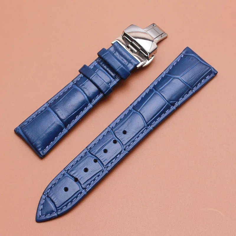 

Watchband Quality Genuine Leather Watch band 14mm 16mm 18mm 20mm 22mm dark Blue watchbands strap silver clasp Watch Accessories