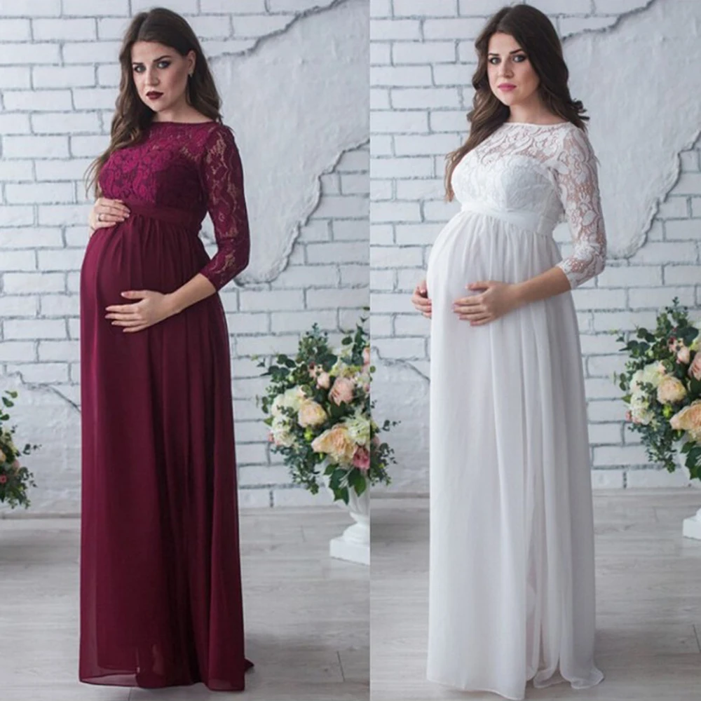 S XXL женские платья для беременных с длинными рукавами кружевное платье