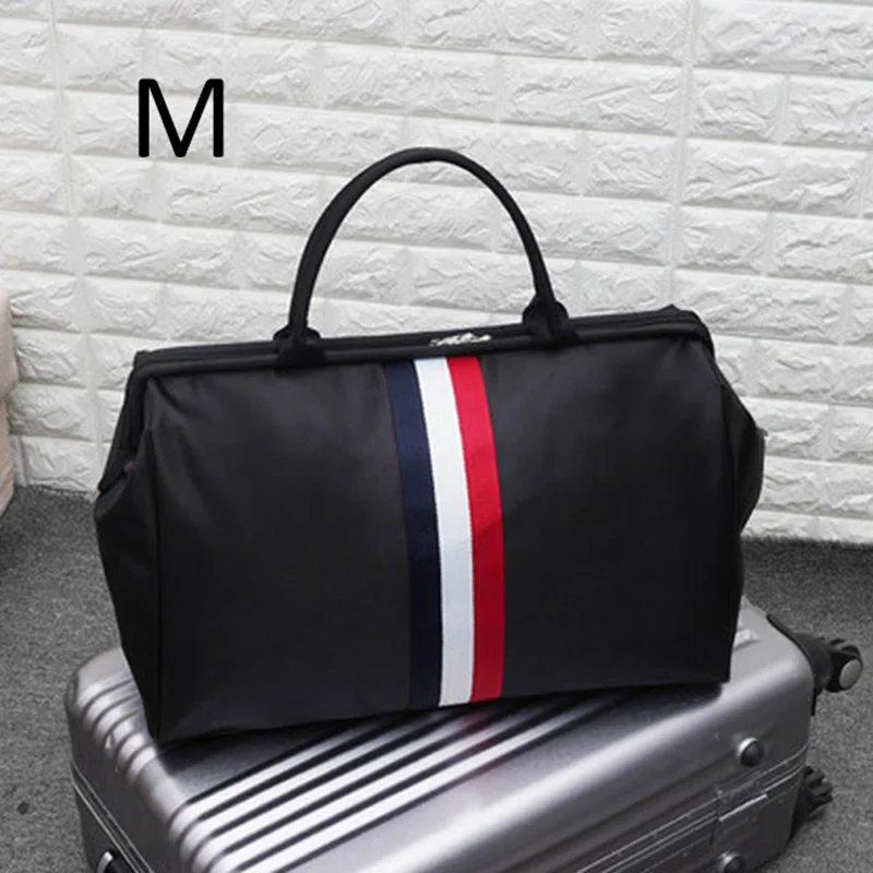 Black red M Женская сумка для путешествий на ночь и выходные, женская сумка в полоску, большая дорожная сумка, светильник для багажа, Мужская складная сумка для путешествий, Корейская сумка XA637WB - Цвет: Black red M