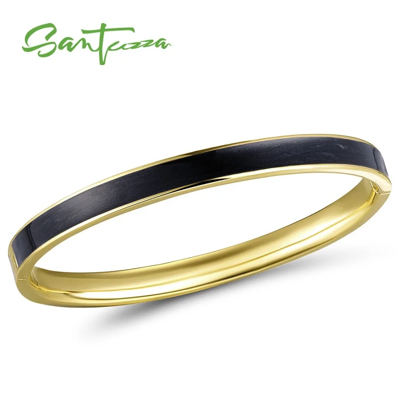 Gold Plated (Black) SANTUZZA, женский браслет, простой, лаконичный, многоцветный, эмаль, браслет, высокое качество, вечерние, модные ювелирные изделия ручной работы - Окраска металла: Gold Plated (Black)