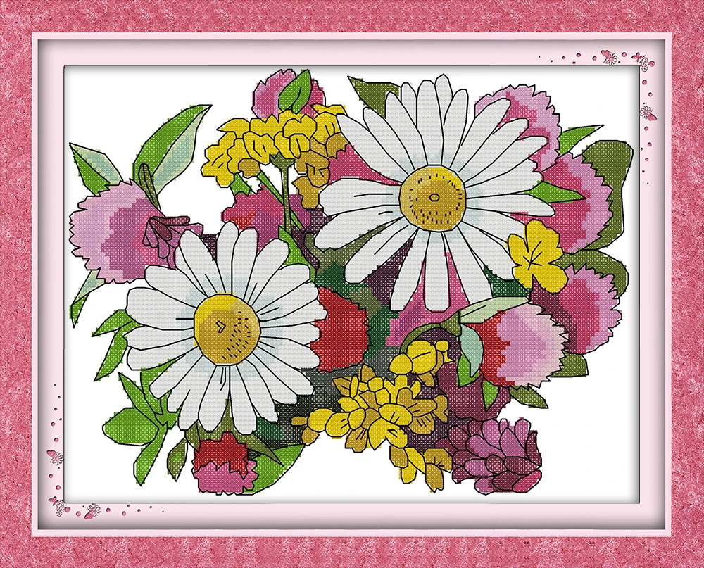 

Wildflower cross stitch kit daisy white flowers cross-stitch set x stitching picture DIY handmade needlework package supplies